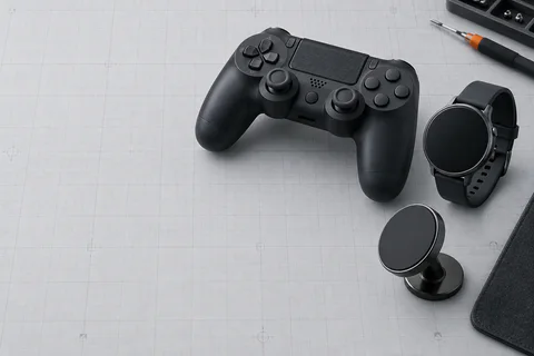 Game controller and smartwatch on technical paper