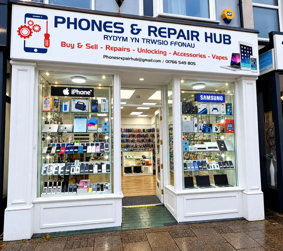 Front of Phones & Repair Hub at 126 High Street in Porthmadog